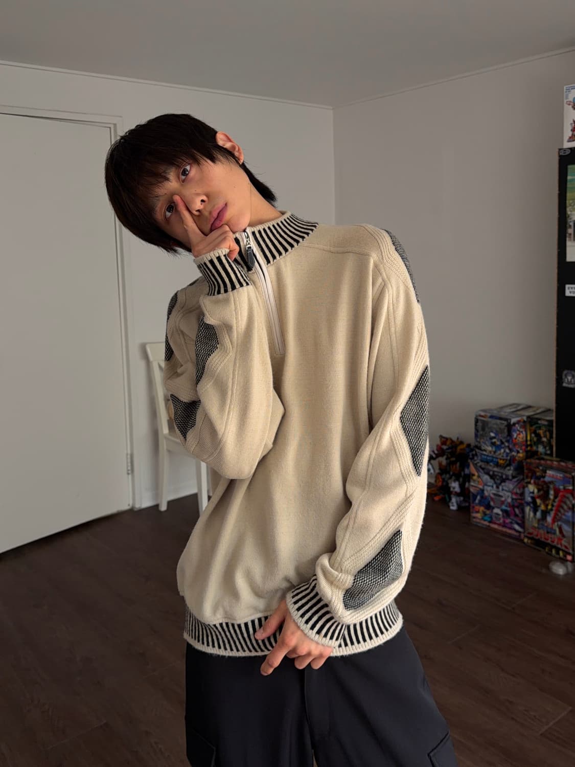 Gellaneurope 콘트라스트 하프 집업 니트 상품이미지3