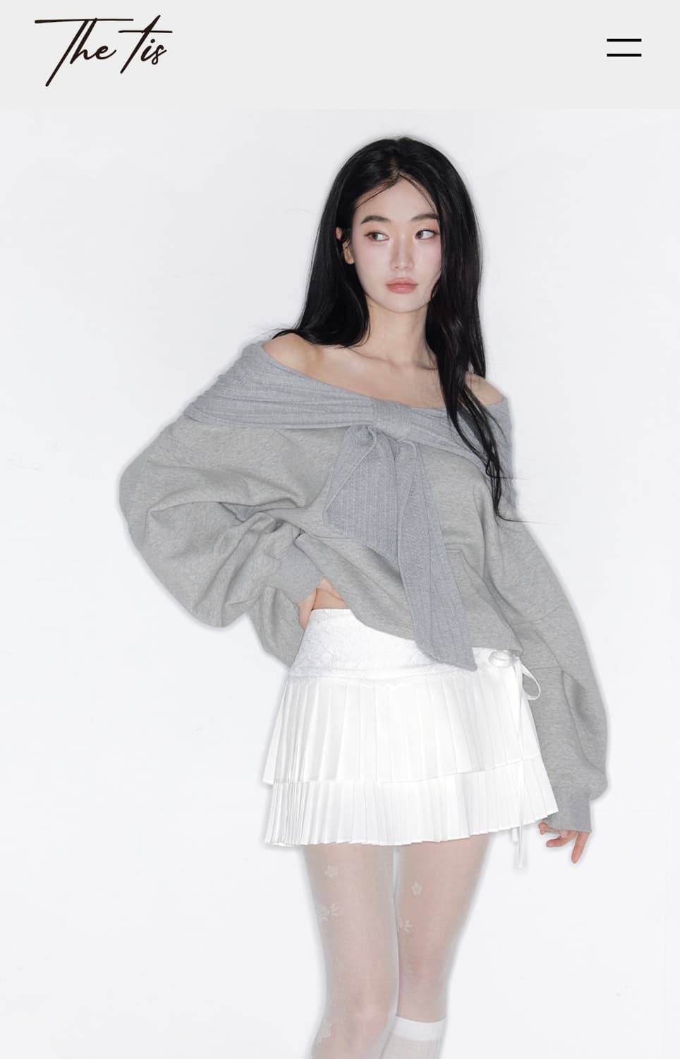 더티스 리본 오프숄더 후드 그레이 상품이미지1