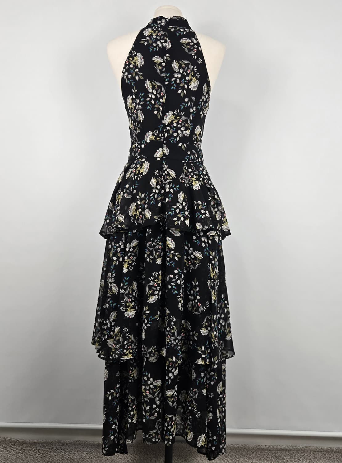 0835 JS 뉴욕 플라워 패턴 홀터넥 쉬폰 캉캉 롱 원피스55 상품이미지2