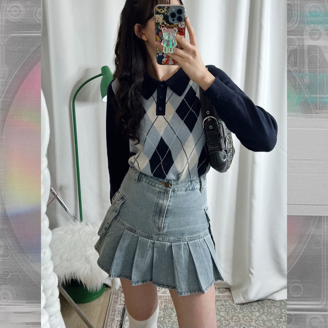 하늘색 아가일 카라 니트 상품이미지1