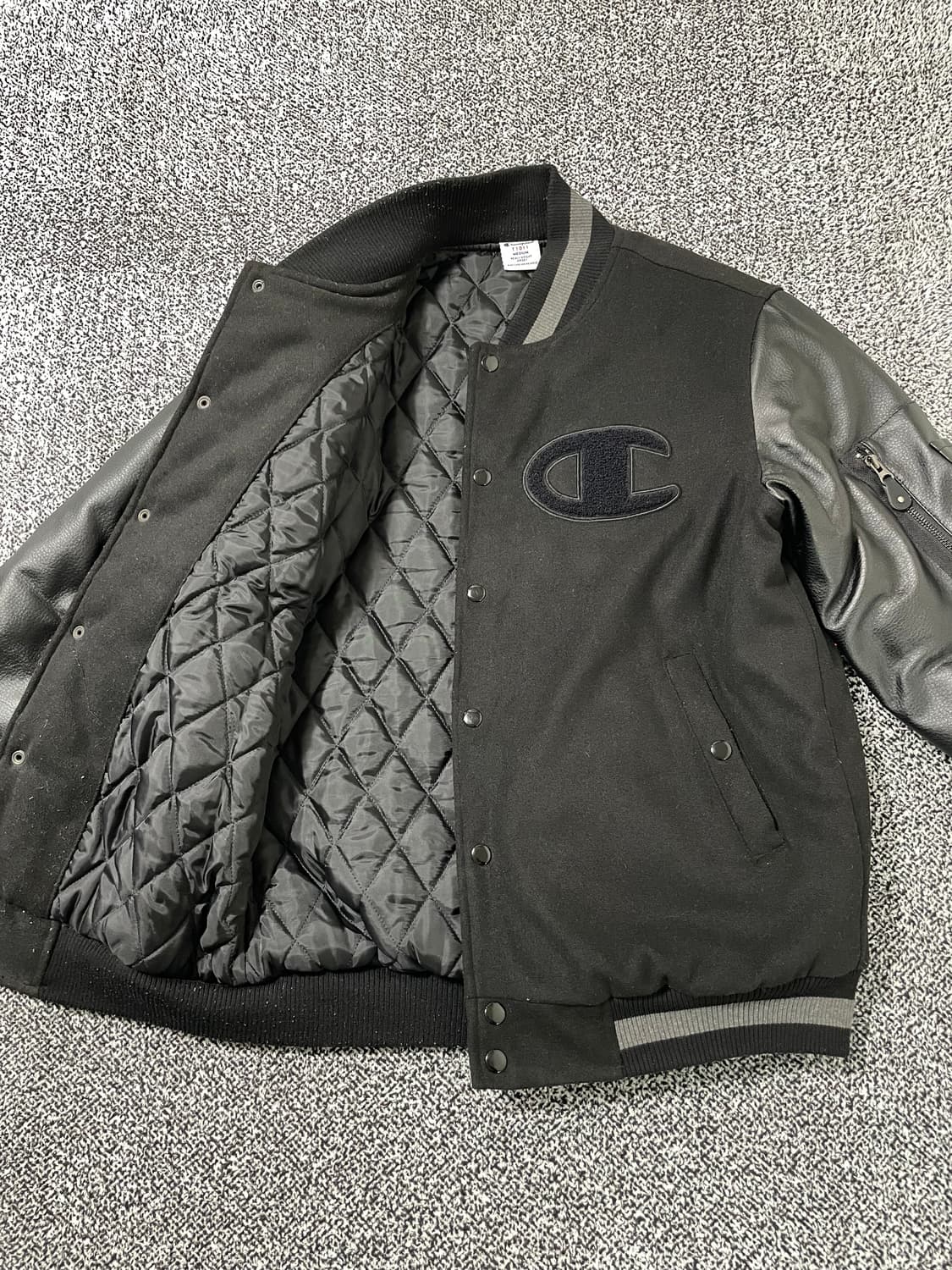 빈티지9. 챔피온 바시티 봄버 자켓 레더 가죽 라이더 빅로고 블랙 상품이미지8