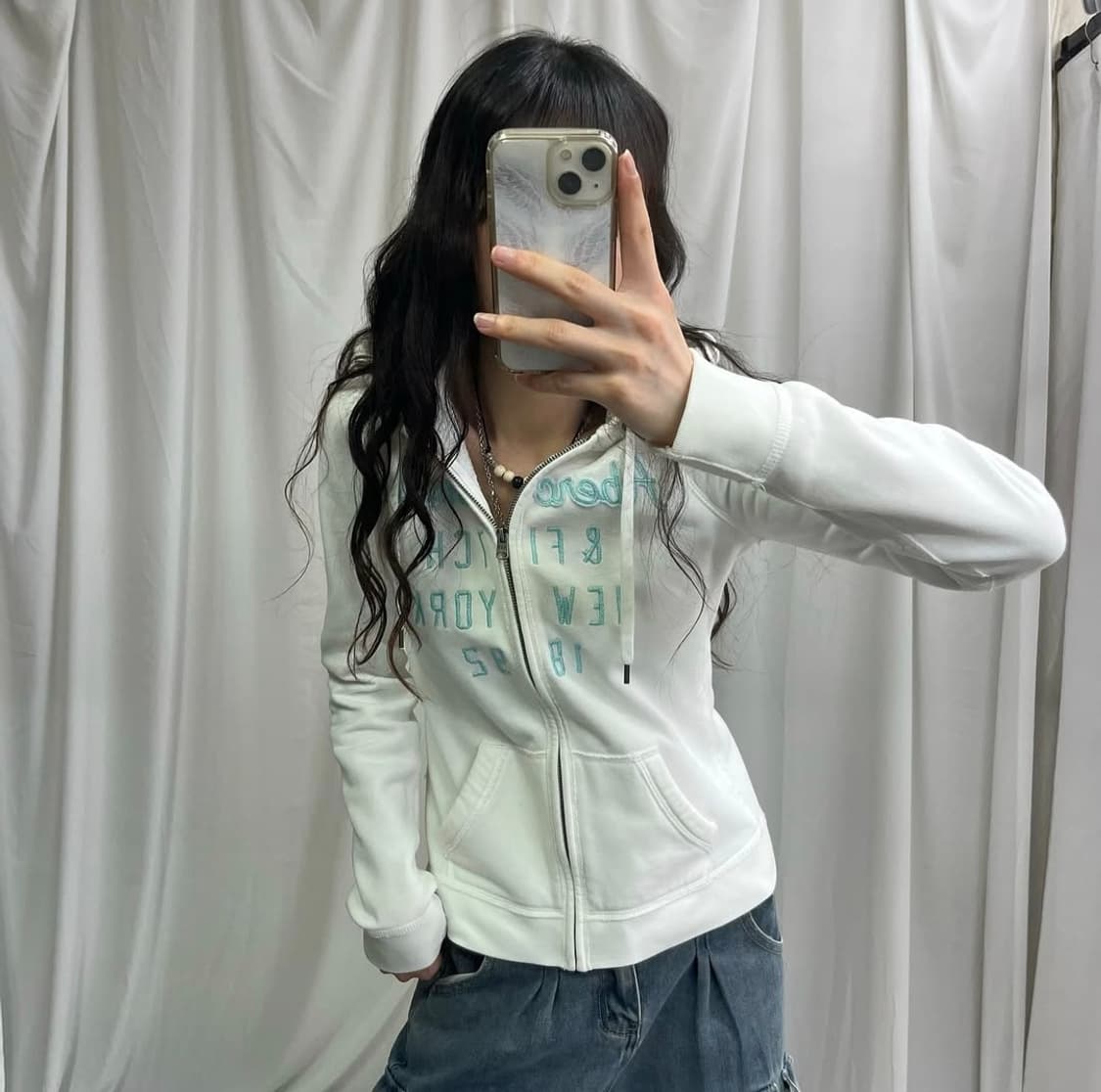빈티지 y2k 아베크롬비 퓨어화이트 베이비블루 버블검 후드집업 딱붙핏 상품이미지2