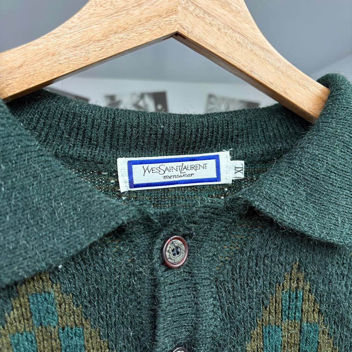 (XL) 90s 입생로랑 아가일 패턴 카라 니트 스웨터 상품이미지4