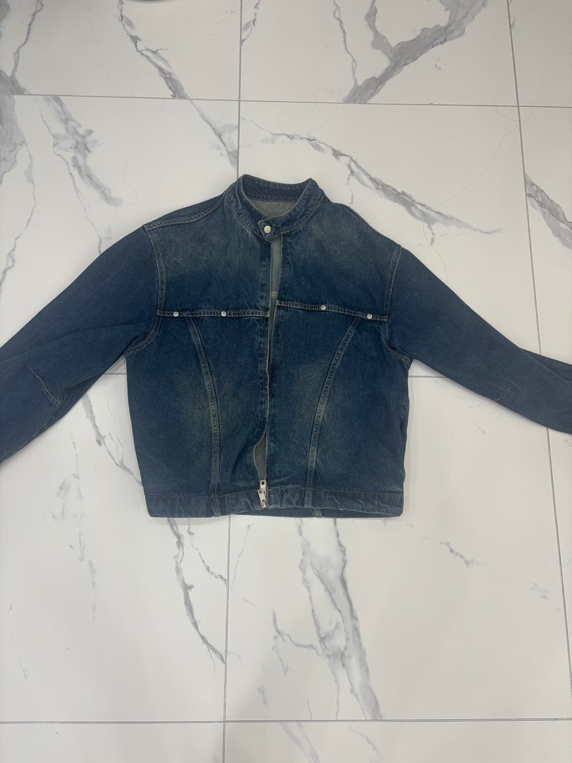 드로잉 워싱 데님 레이서 자켓_Middle Blue 상품이미지2