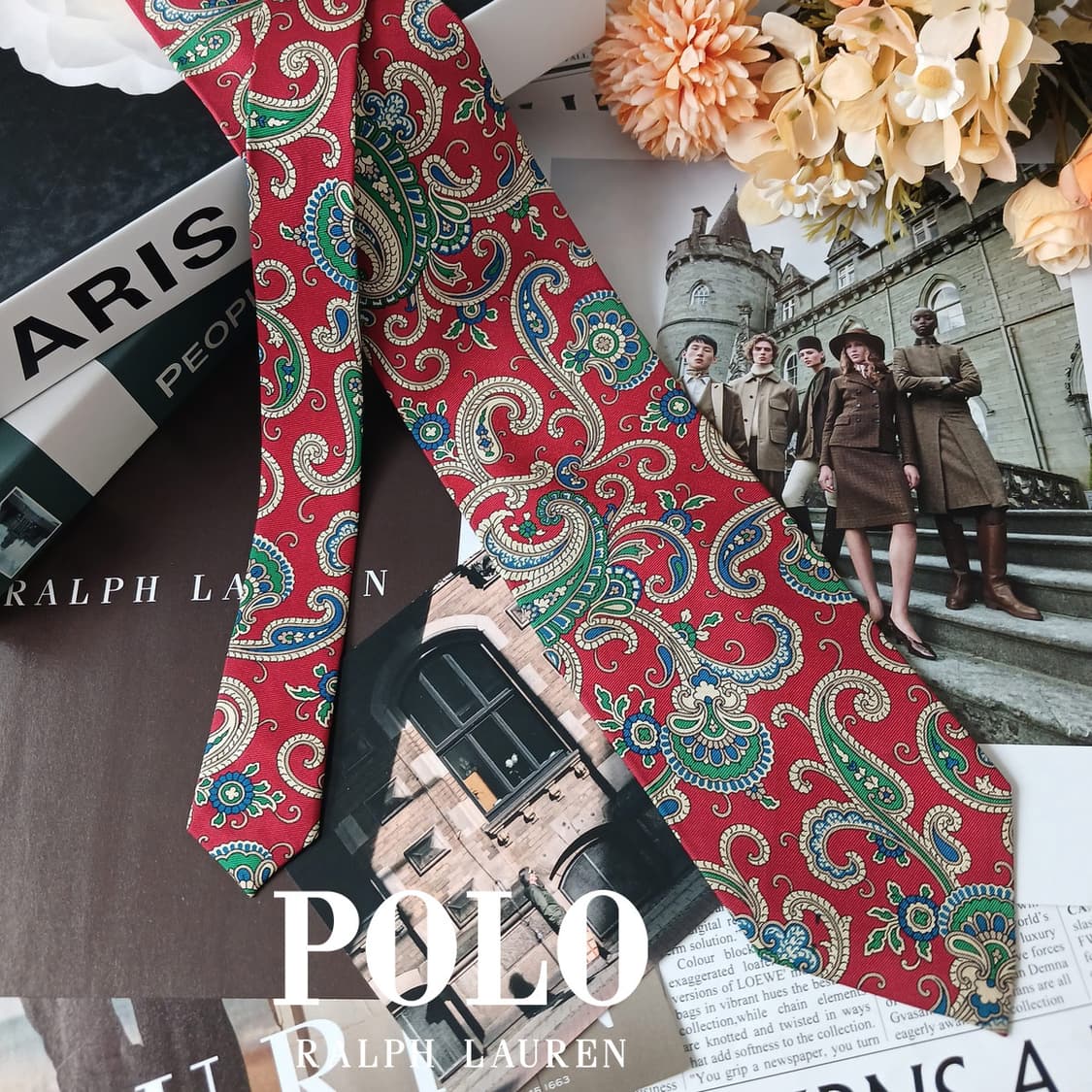 폴로 랄프로렌 실크 레드 페이즐리 넥타이 8.9cm A+~A등급 G16 상품이미지2