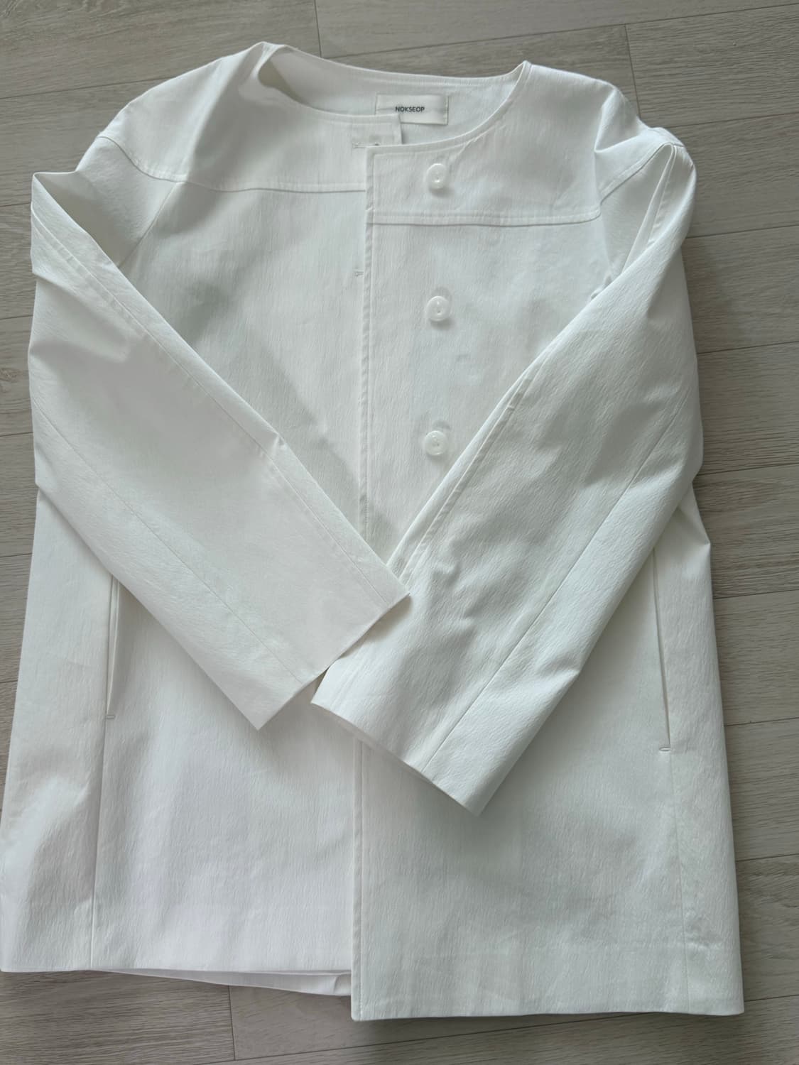 녹섭 자켓 collarless half trench coat 트렌치코트 상품이미지7