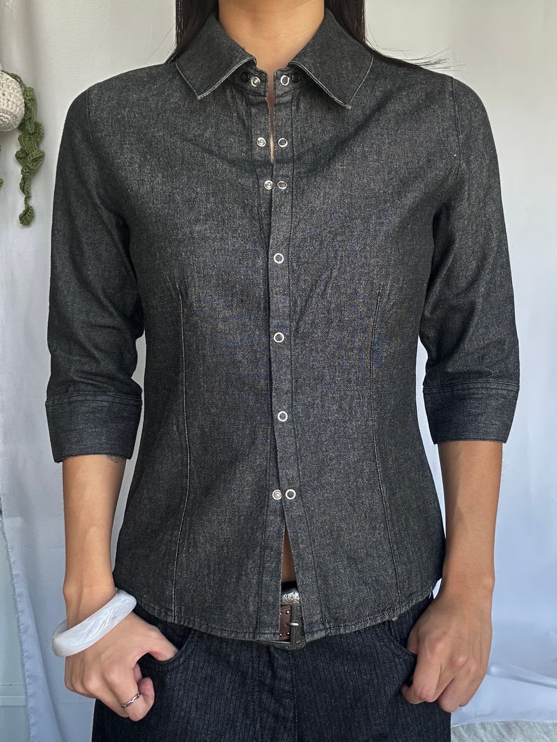 빈티지 7부 데님셔츠 상품이미지3