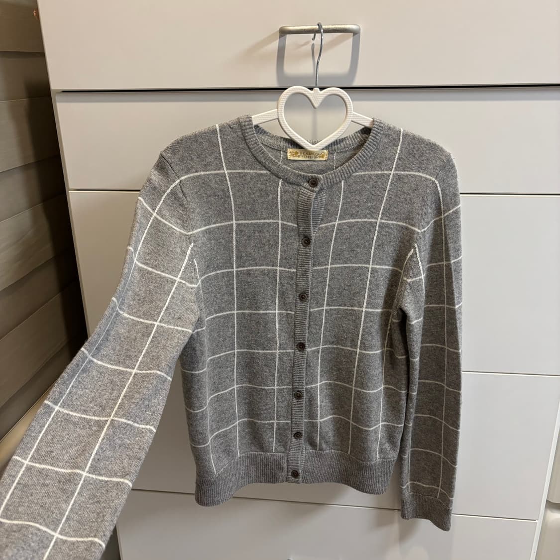 일본 빔즈하트 BEAMS 회색 체크 울혼방 가디건 상품이미지2