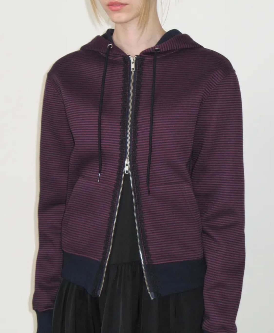 썬번프로젝트 레이스 스트라이프 후드집업 퍼플 상품이미지1