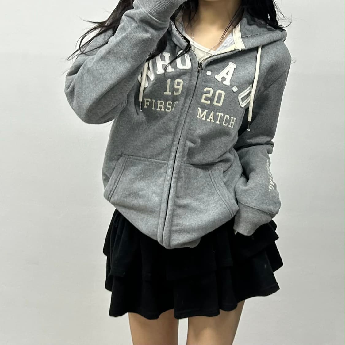 후아유 y2k 그레이 러블리힙 스웻 후드집업 희귀져지(L) 상품이미지1