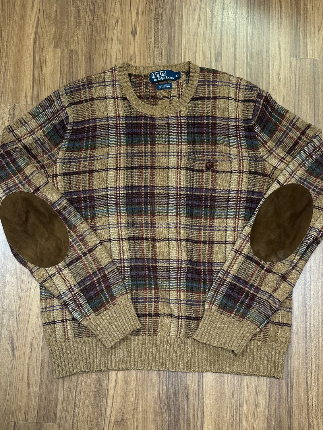 폴로 랄프로렌 엘보우패치 캐시미어 체크 스웨터 XL(loose 100)  상품이미지9