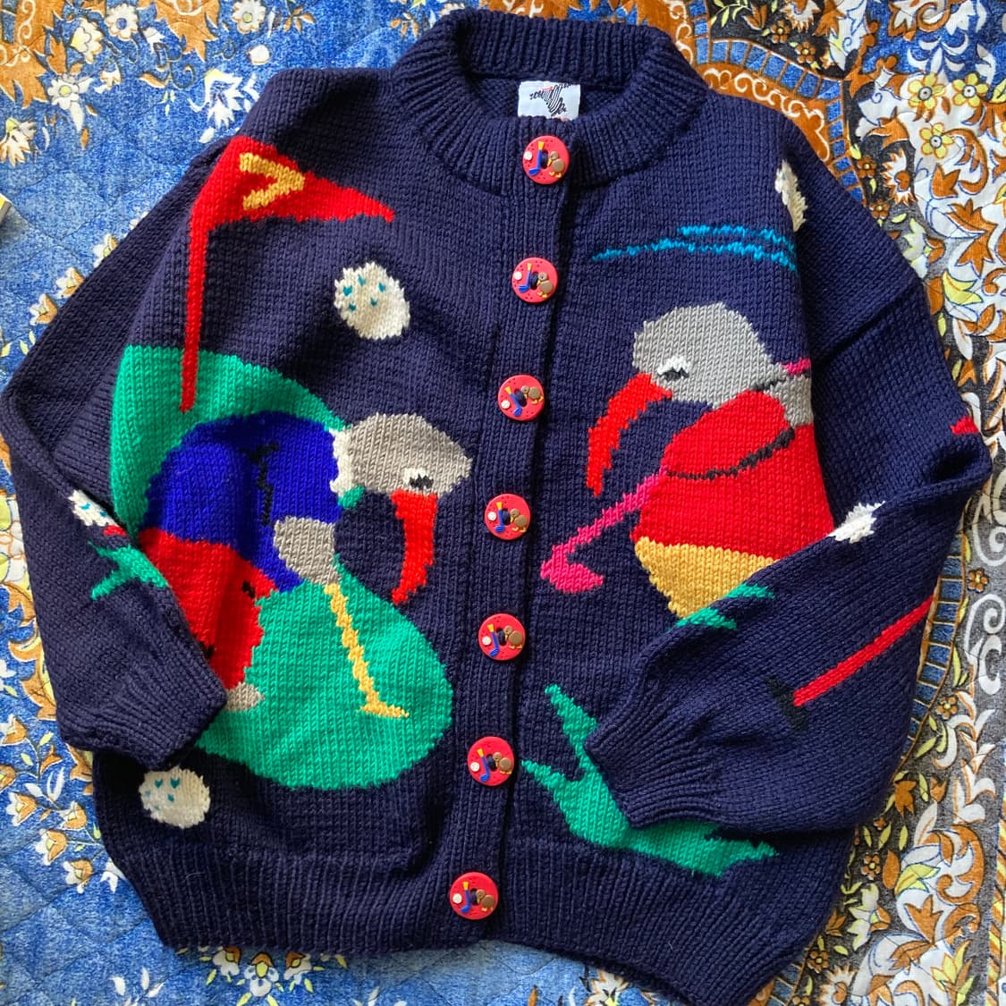 빈티지 키위새 골프 패턴 네이비 오버핏 핸드메이드 뜨개 니트 스웨터 상품이미지3