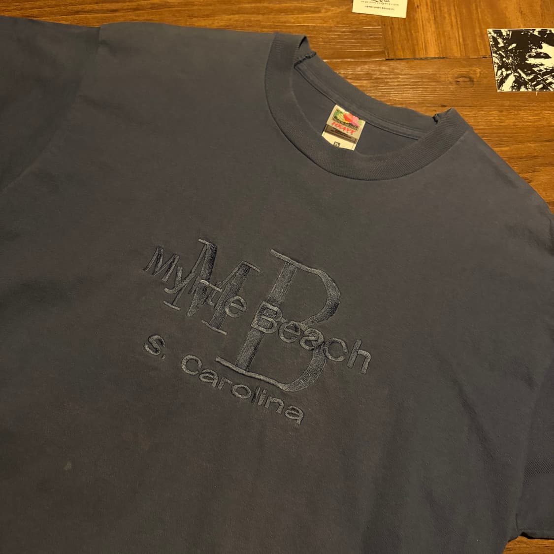 90s fruit of the loom 더스티블루 싱글스티치 티셔츠 상품이미지4