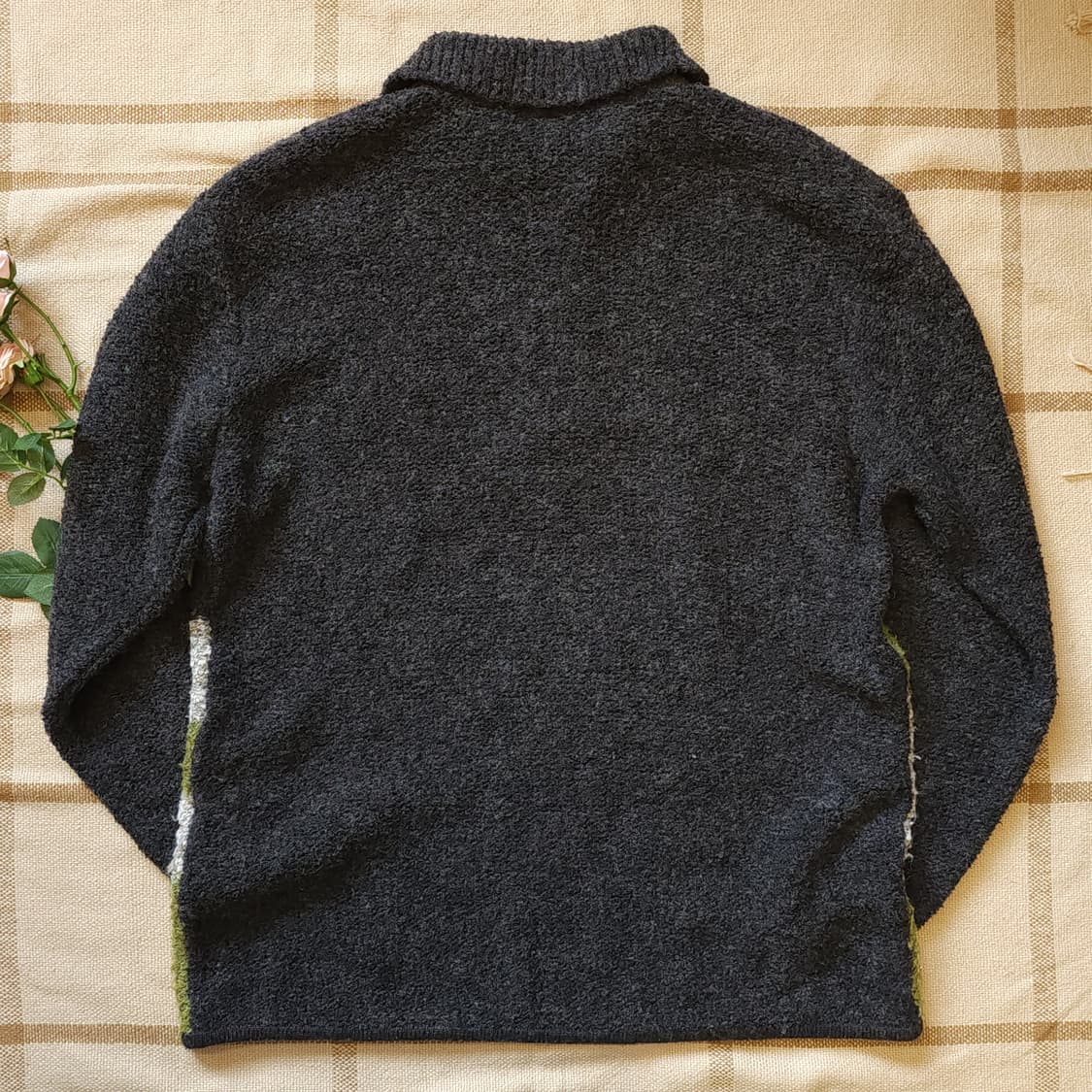 90s 프렌치 핸드메이드 울 니트 컨트리 자수 반집업 니트 L 상품이미지2
