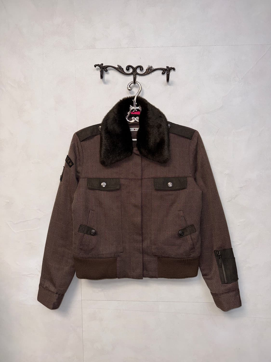 Tommy Hilfiger brown fur collar wool 봄버 상품이미지1