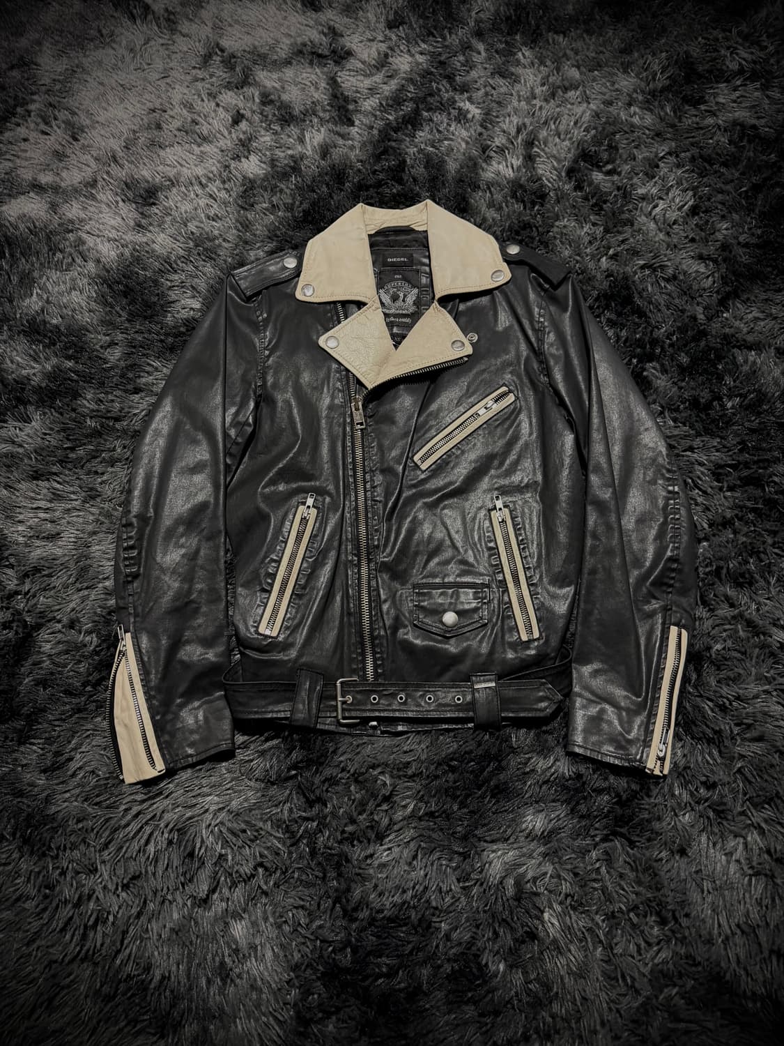 Diesel 투톤 지퍼 디테일 가죽 라이더자켓  상품이미지1