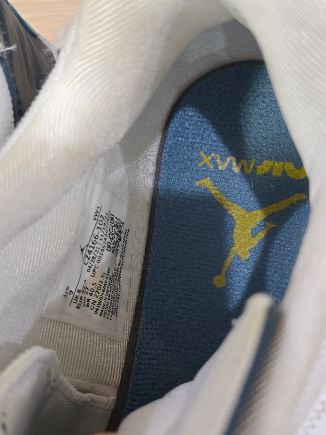 조던 포인트레인 화이트 리프트블루 us9 사이즈 270 상품이미지6