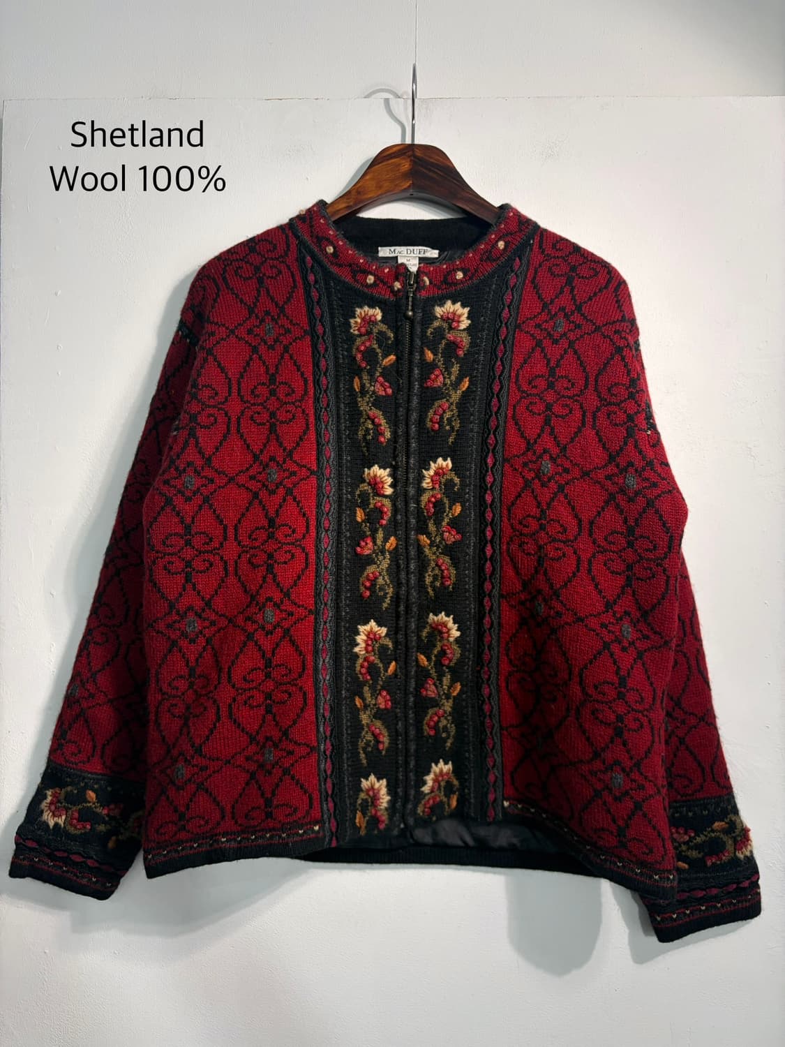 [M] Shetland 울 100% 자수 노르딕 니트 가디건 M 상품이미지1