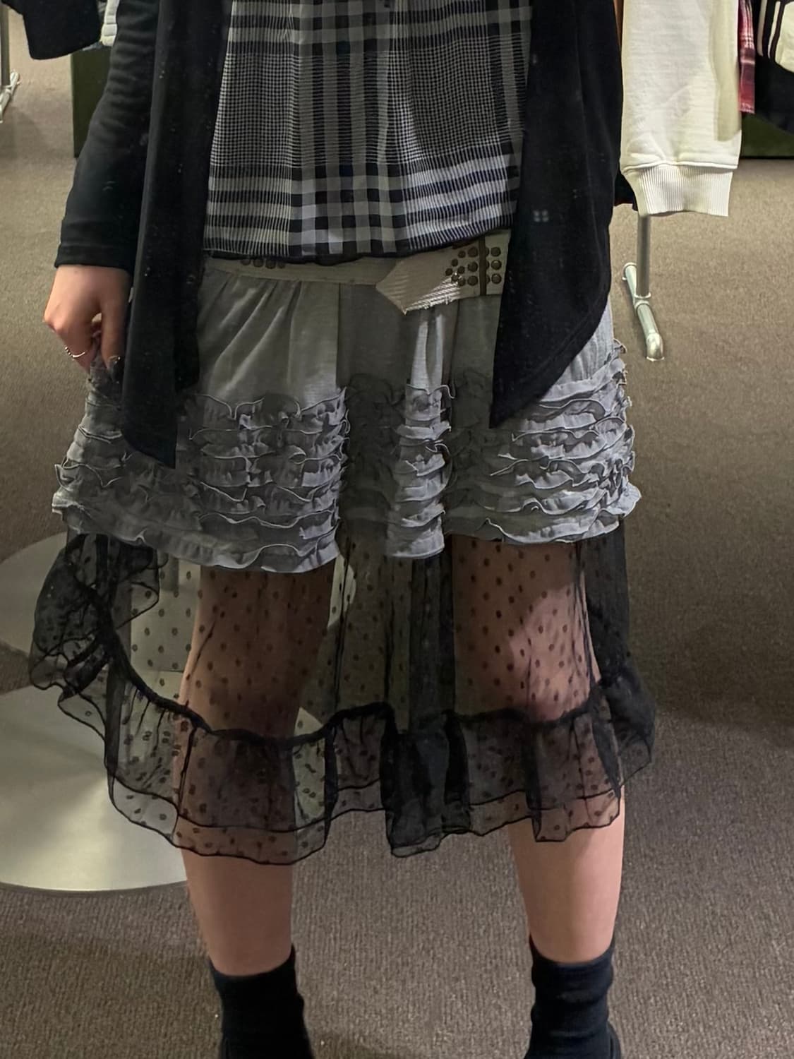140)Japanese vintage 블랙 도트 언발 레이어드 치마 상품이미지1