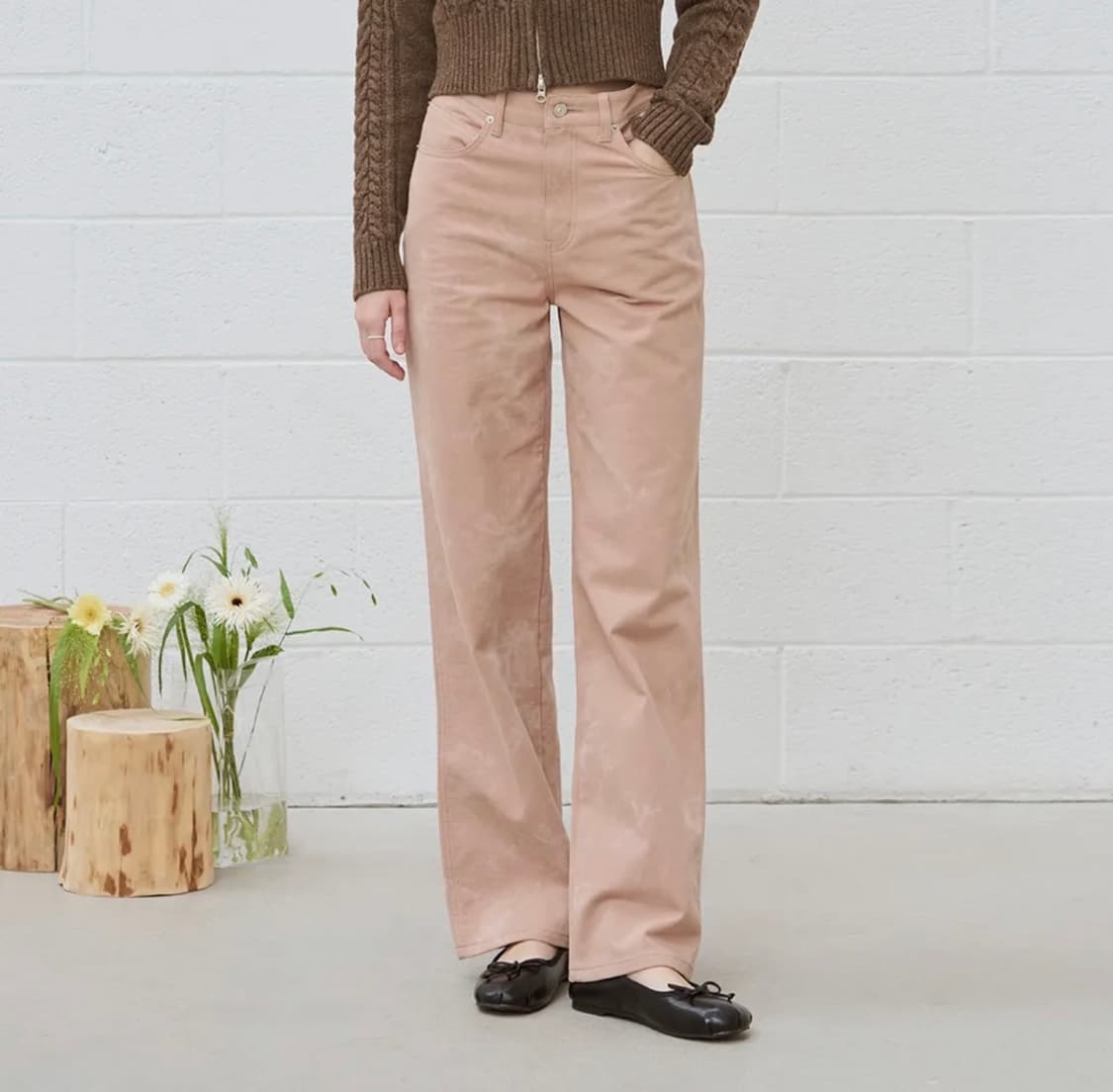 드로우핏 우먼 세미 와이드 블리치 컬러 진 패일 핑크 L 새상품 상품이미지1