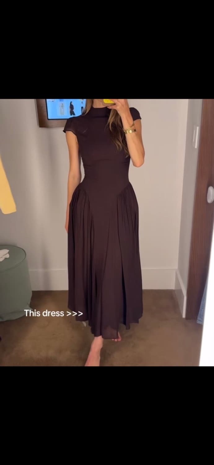 S사이즈) 리포메이션 maven 드레스 브라운 캡소매 플레어 롱 원피스 상품이미지3