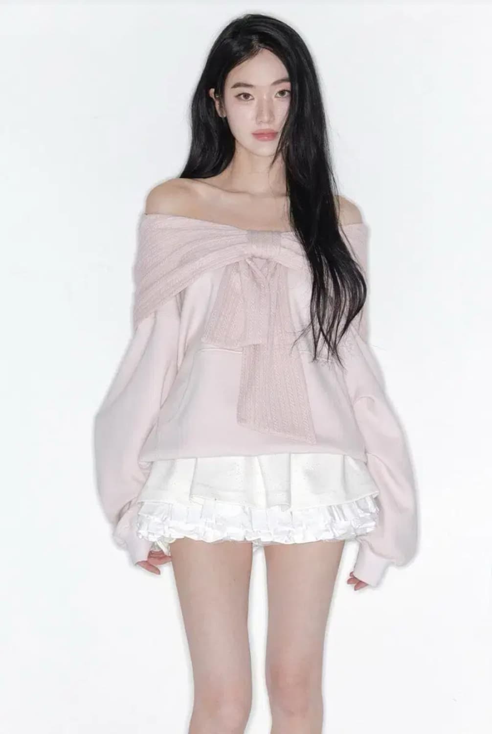 더티스 TWO-WAY RIBBON OFF SHOULDER HOODIE 상품이미지1