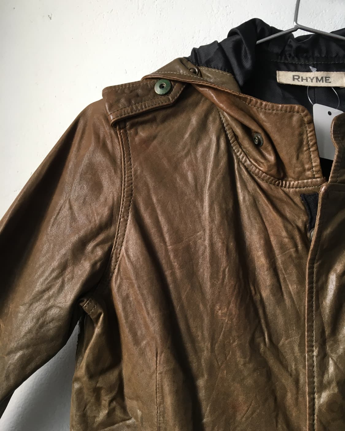 High neck long hood leather jacket 상품이미지6