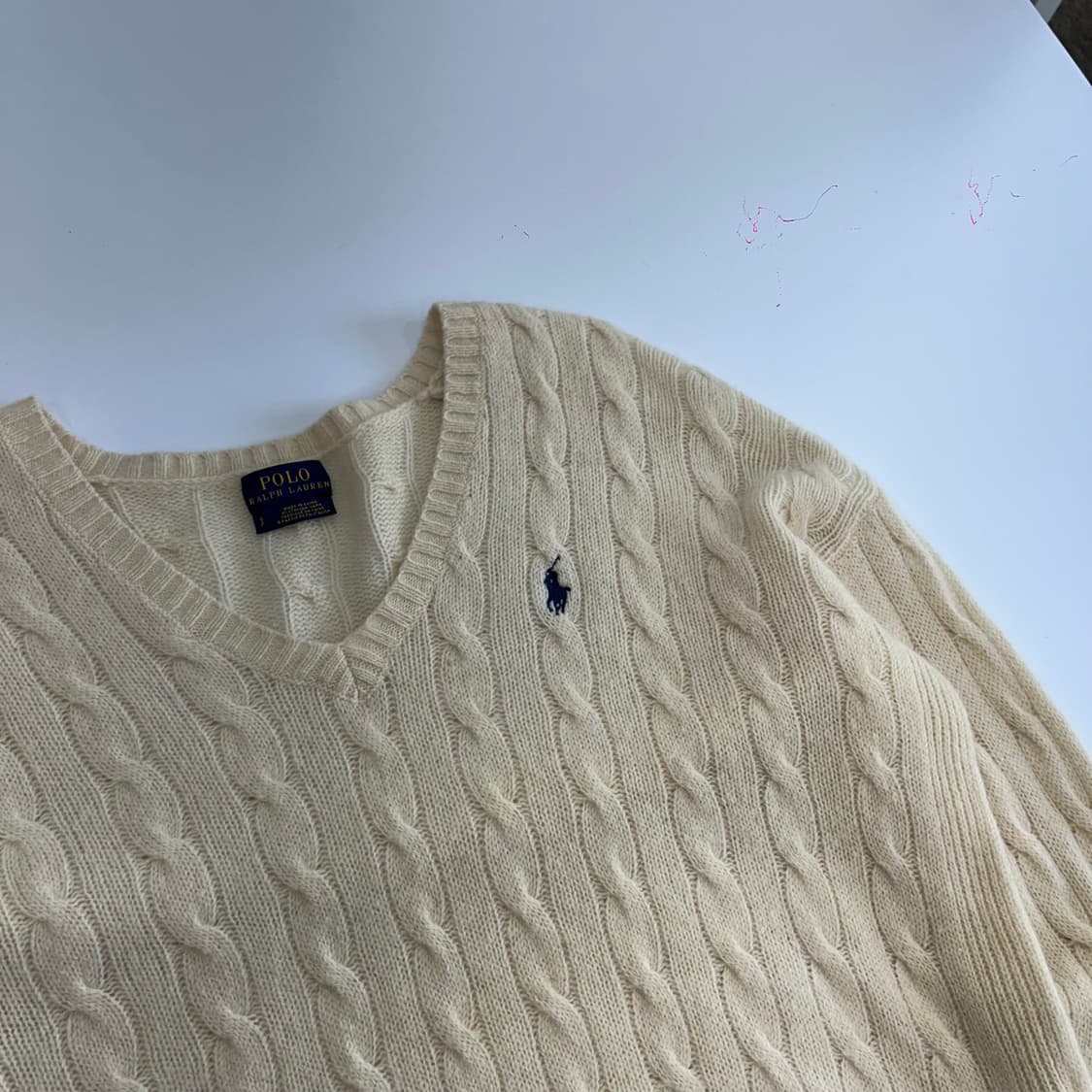 Polo 폴로 네이비포니 아이보리케이블니트 상품이미지5