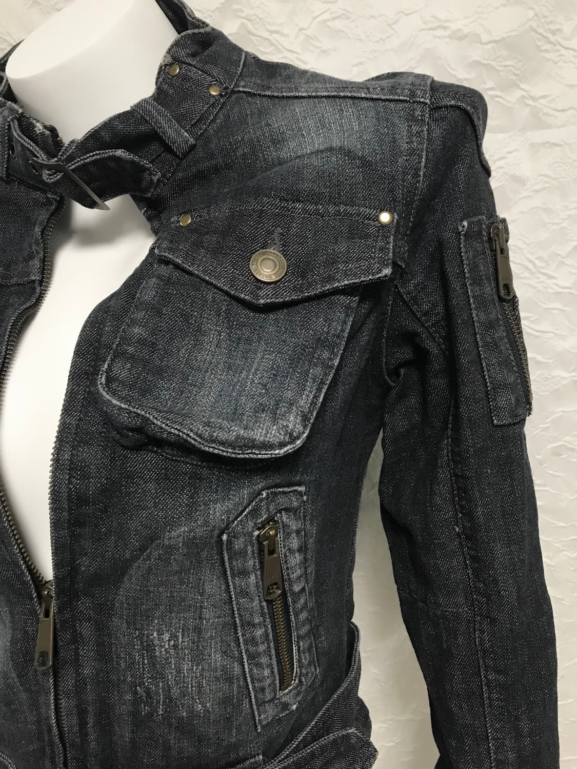 빈티지 00s y2k 카고 포켓 바이커 데님 자켓 상품이미지5