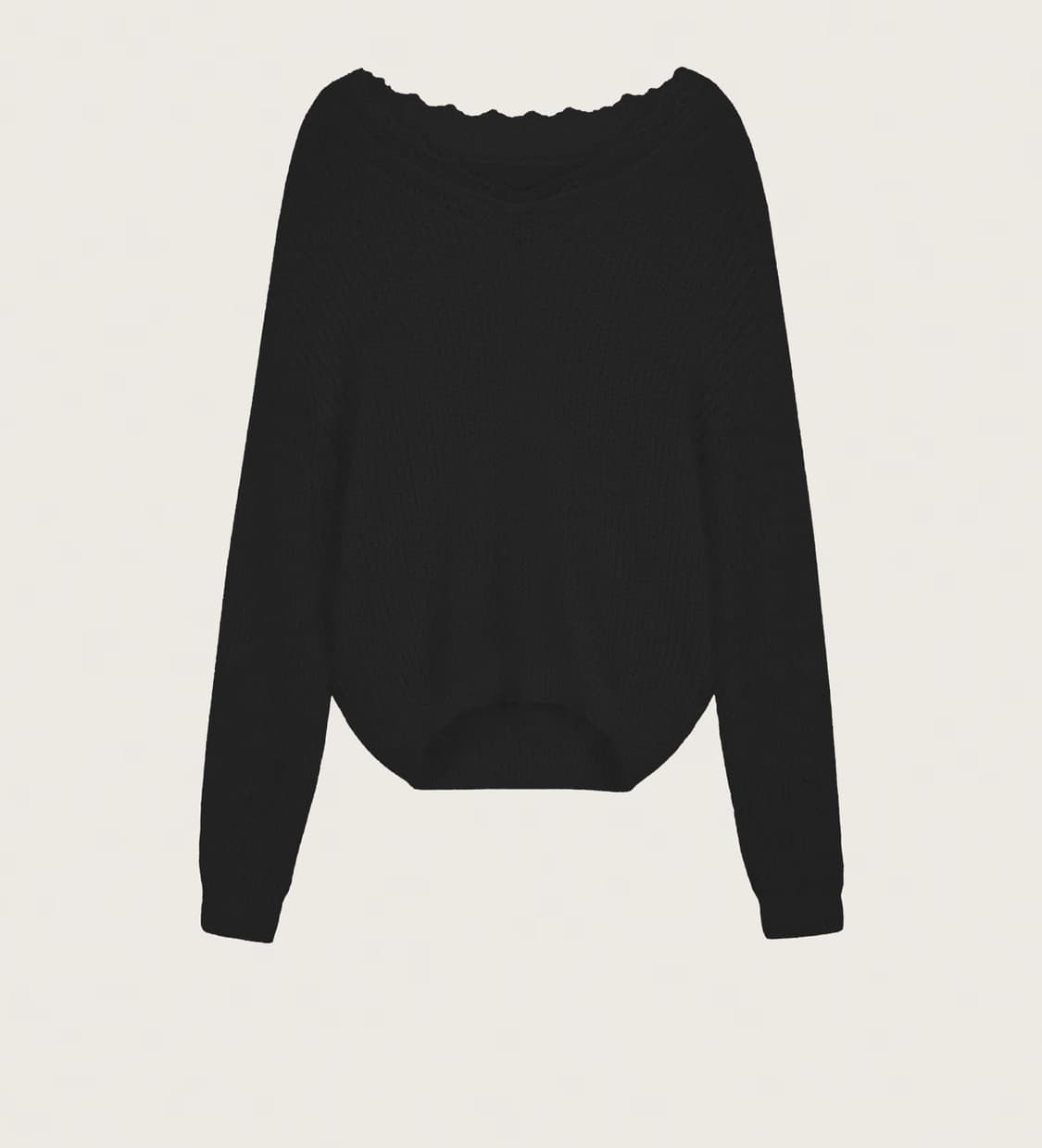 [새상품] 클리시어 블러쉬 레이스 오프숄더 니트 블랙 상품이미지1