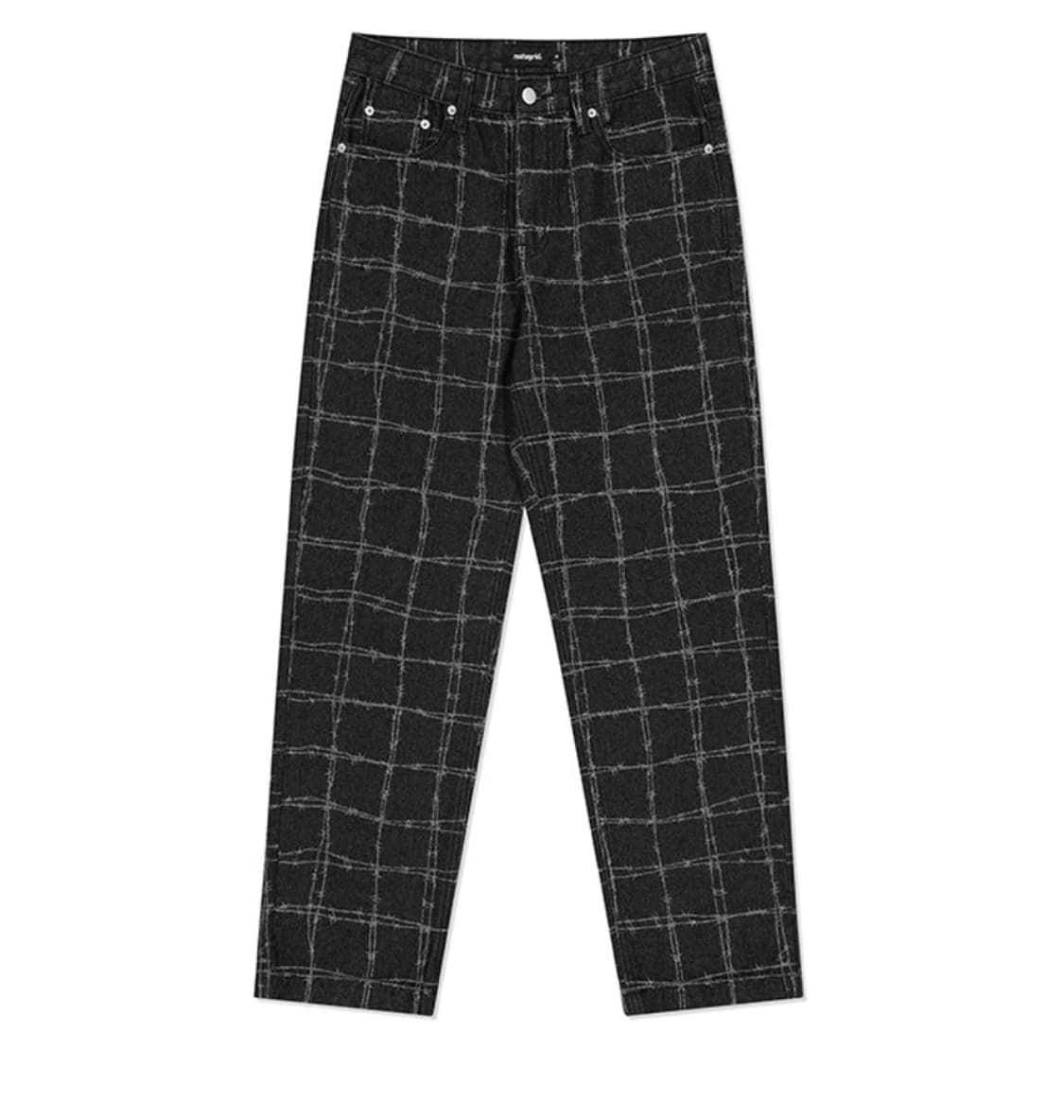 마하그리드 체인와이어 프린팅 데님팬츠 블랙 L 체크패턴 상품이미지1