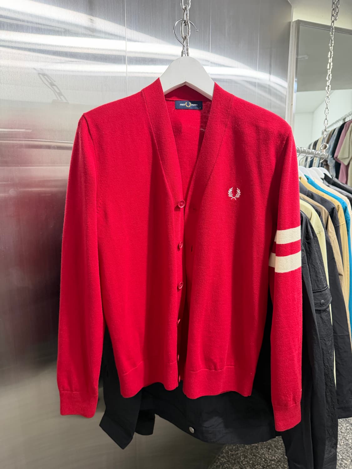 프레디페리 fred perry 팁드 슬리브 가디건 레드 상품이미지2