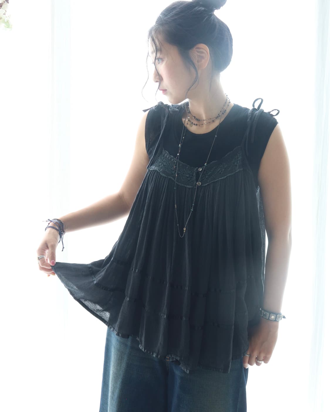 [Beams Boy] Satin Tape Gather Camisole 상품이미지1