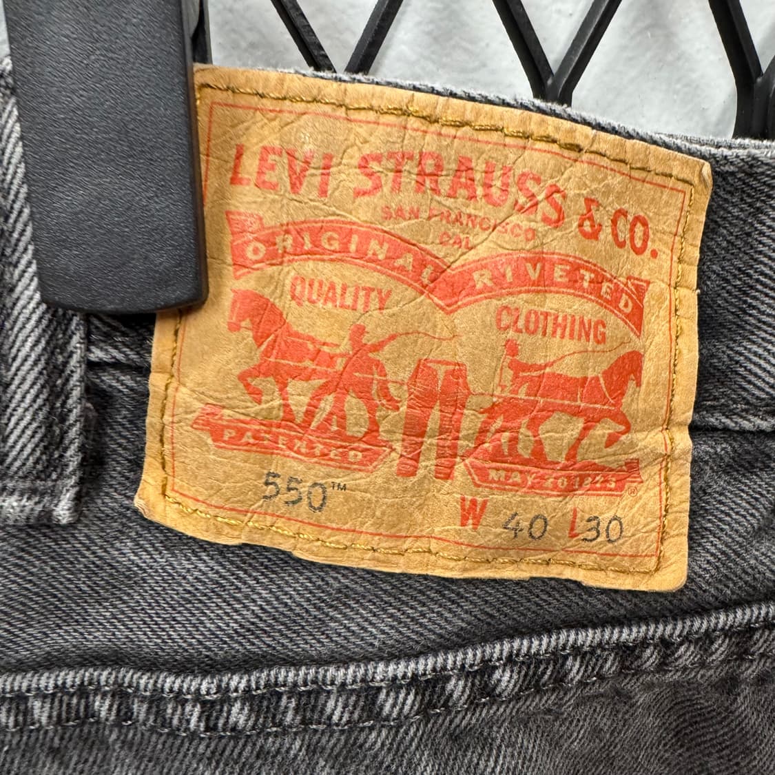 리바이스 550 데님 반바지 전면 포켓 커스텀 패치 포인트 흑청 상품이미지8