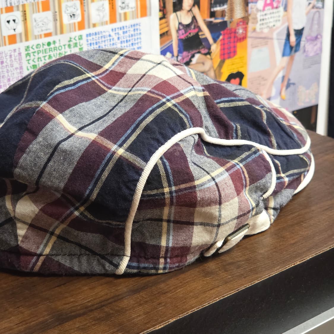 JPN 타탄체크 버건디 네이비 헌팅캡 상품이미지5