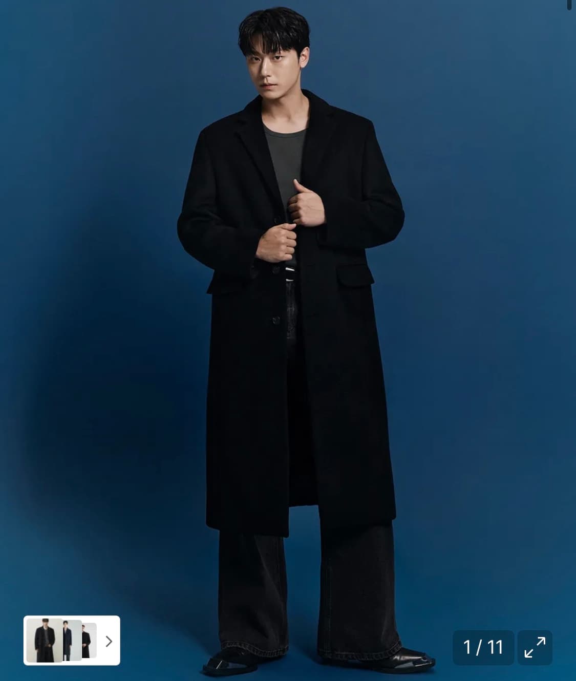 캐시미어 블렌드 대디 숄더 싱글 롱 코트 블랙 M 상품이미지1