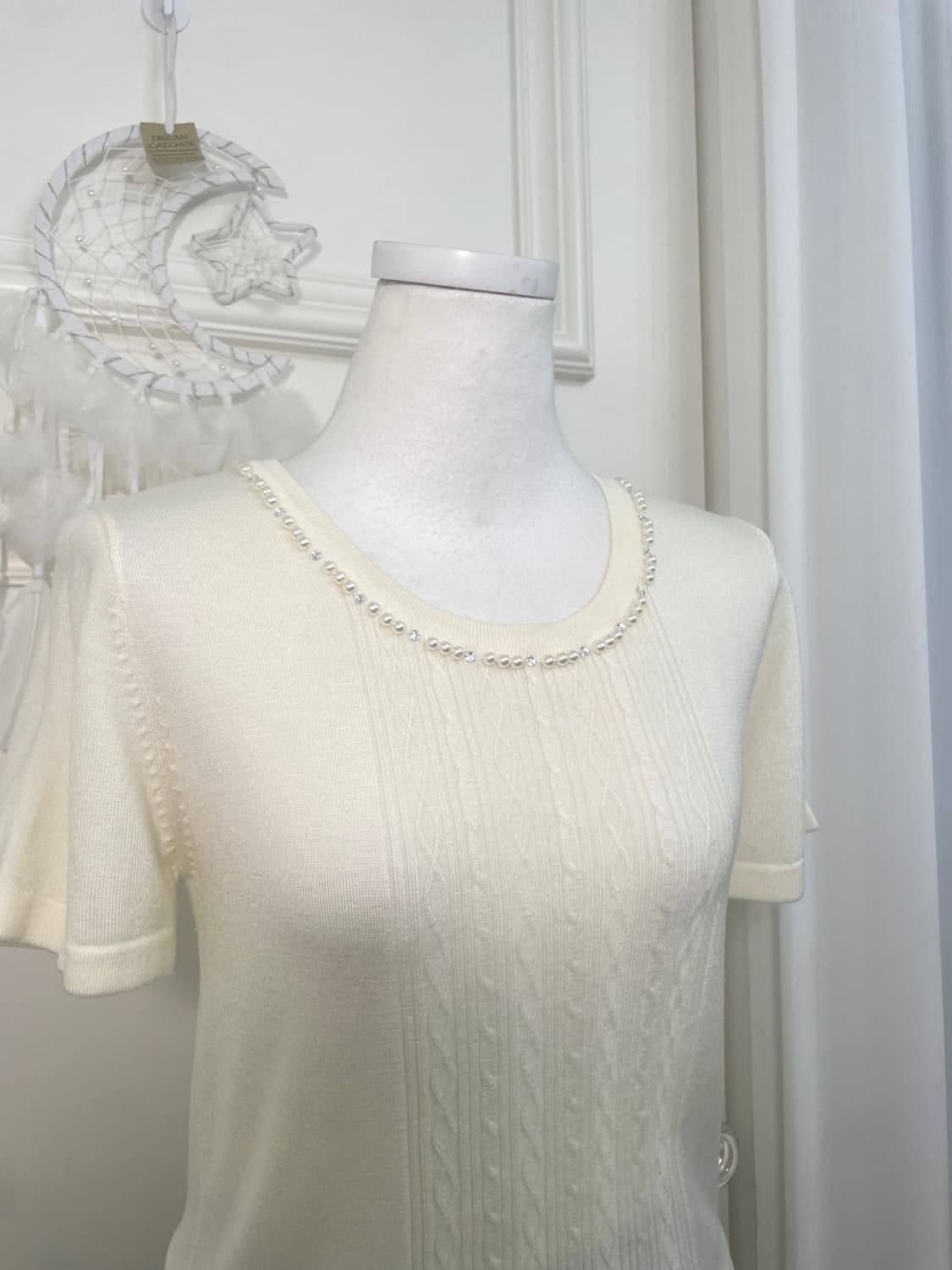 cream ivory beads point half knit top 상품이미지6