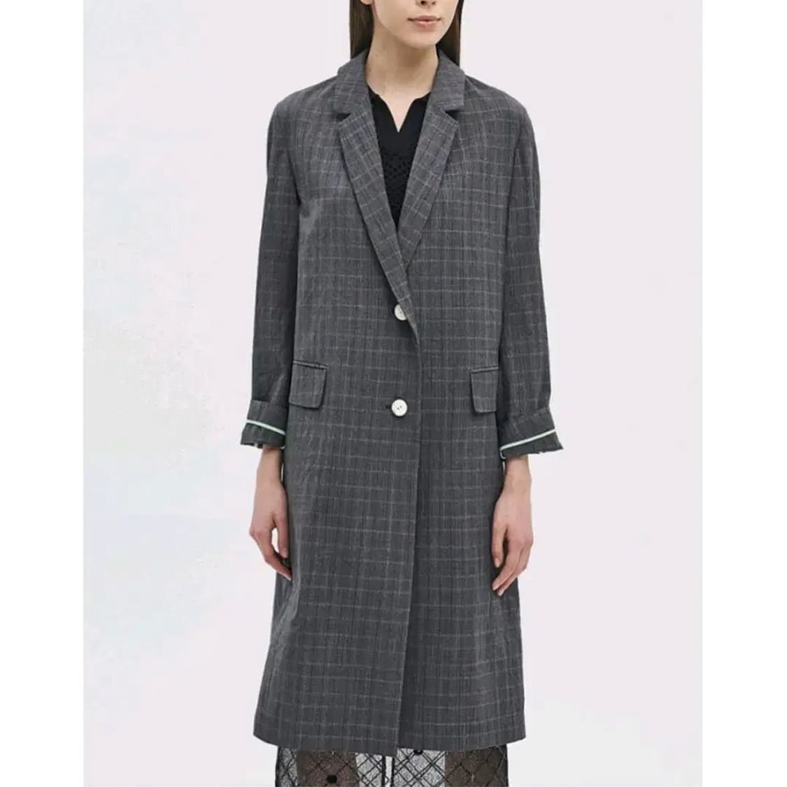 타임 TIME 크링클 체크 코트 상품이미지1