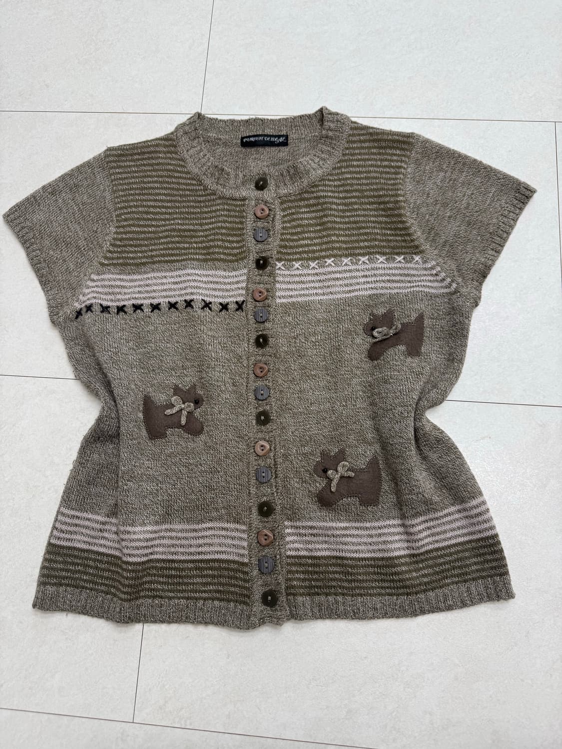 모리 강아지 니트 단추 반팔 가디건 상품이미지1