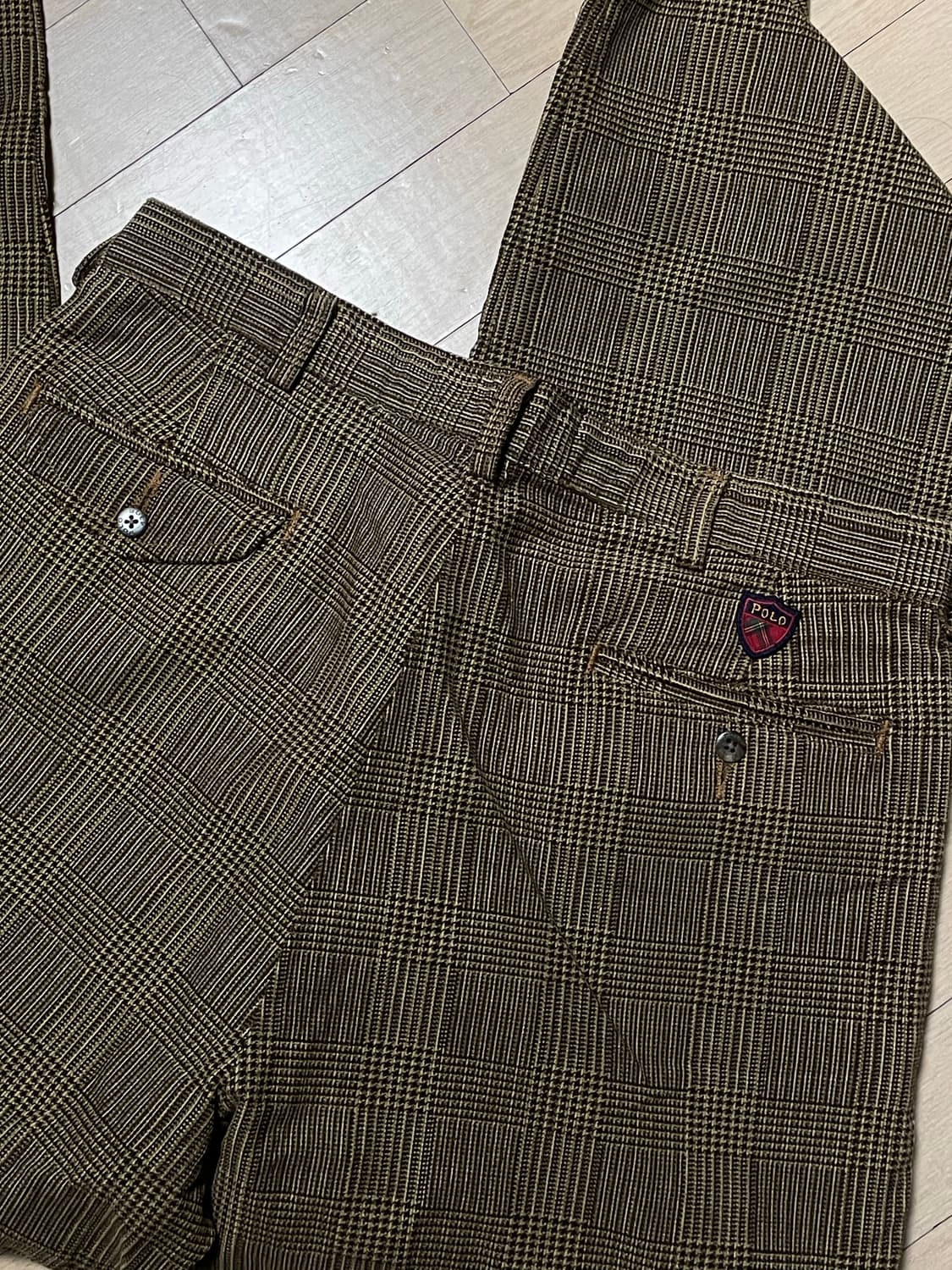 90s 폴로 체크 코듀로이 투턱팬츠 usa 상품이미지1