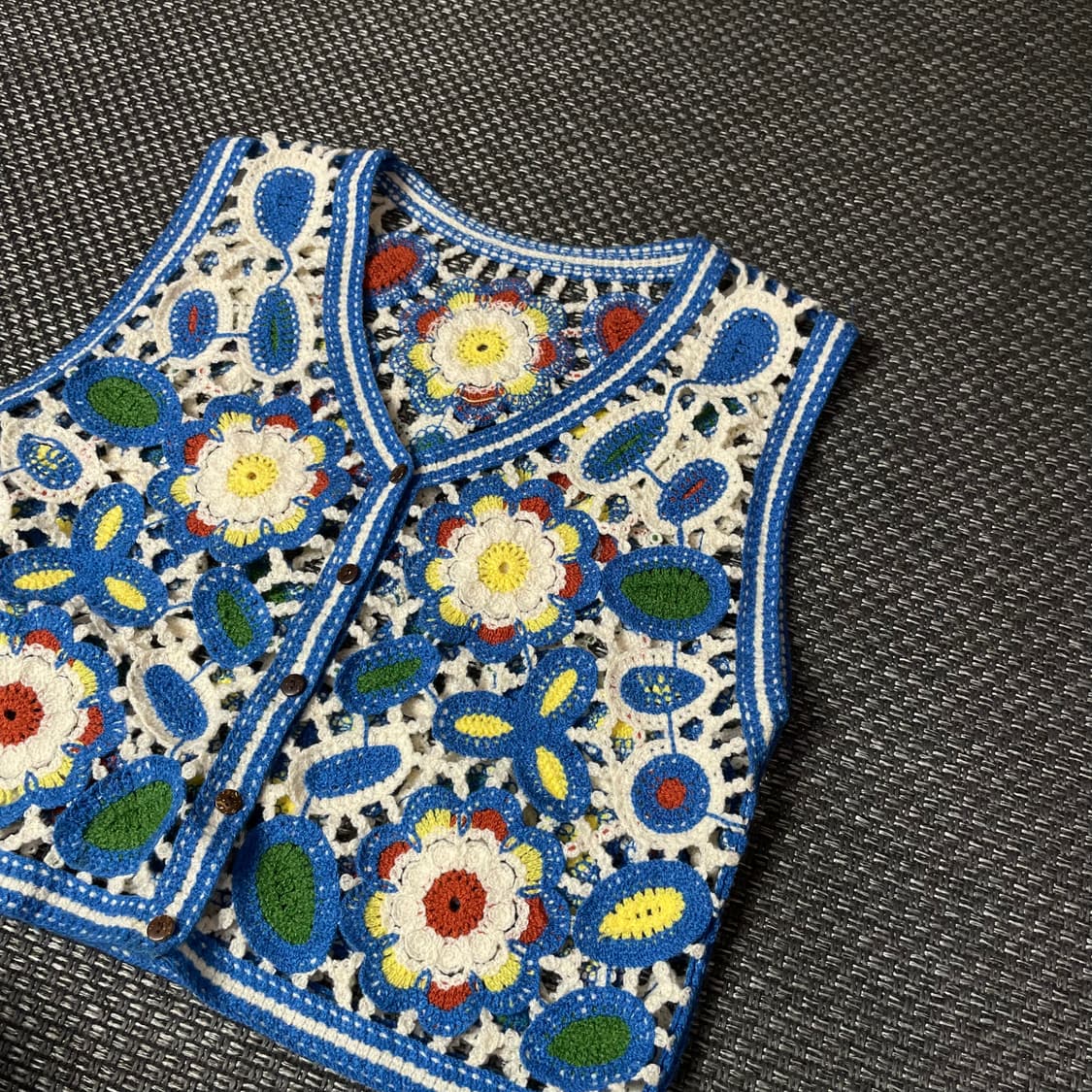 빈티지 블루 플라워 그물 조끼 가디건 상품이미지4