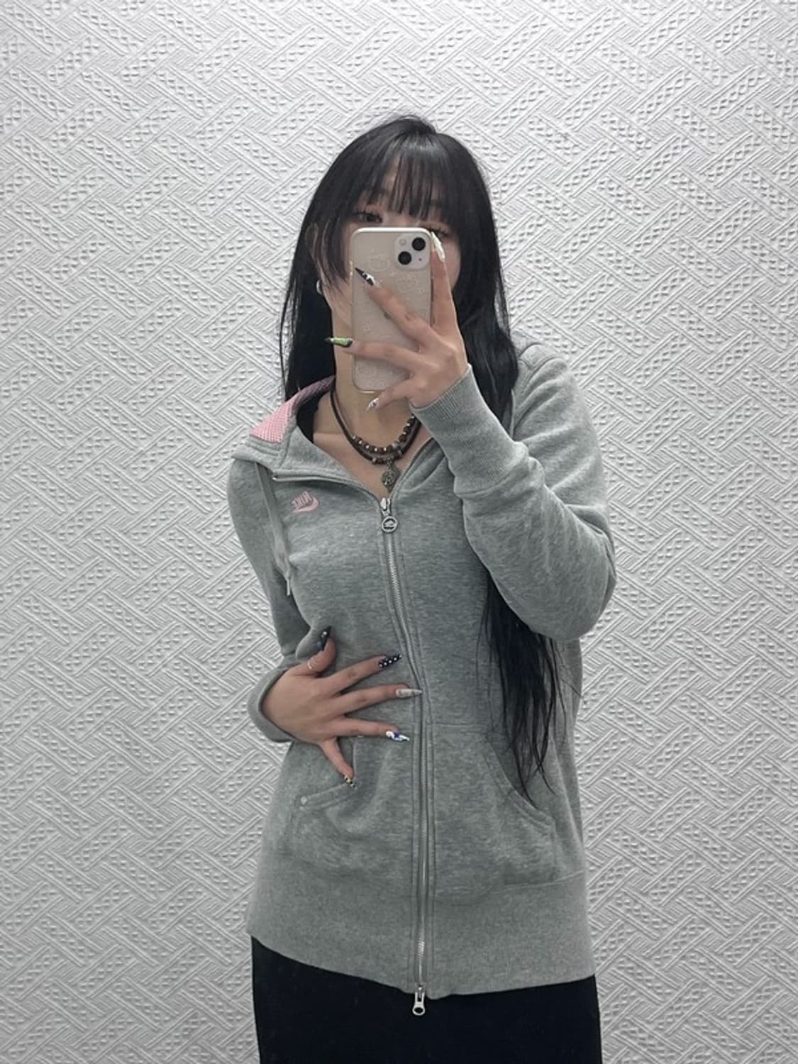 나이키 Y2K 00's 핑크로고 롱 투웨이 후드집업 L C08786 상품이미지2