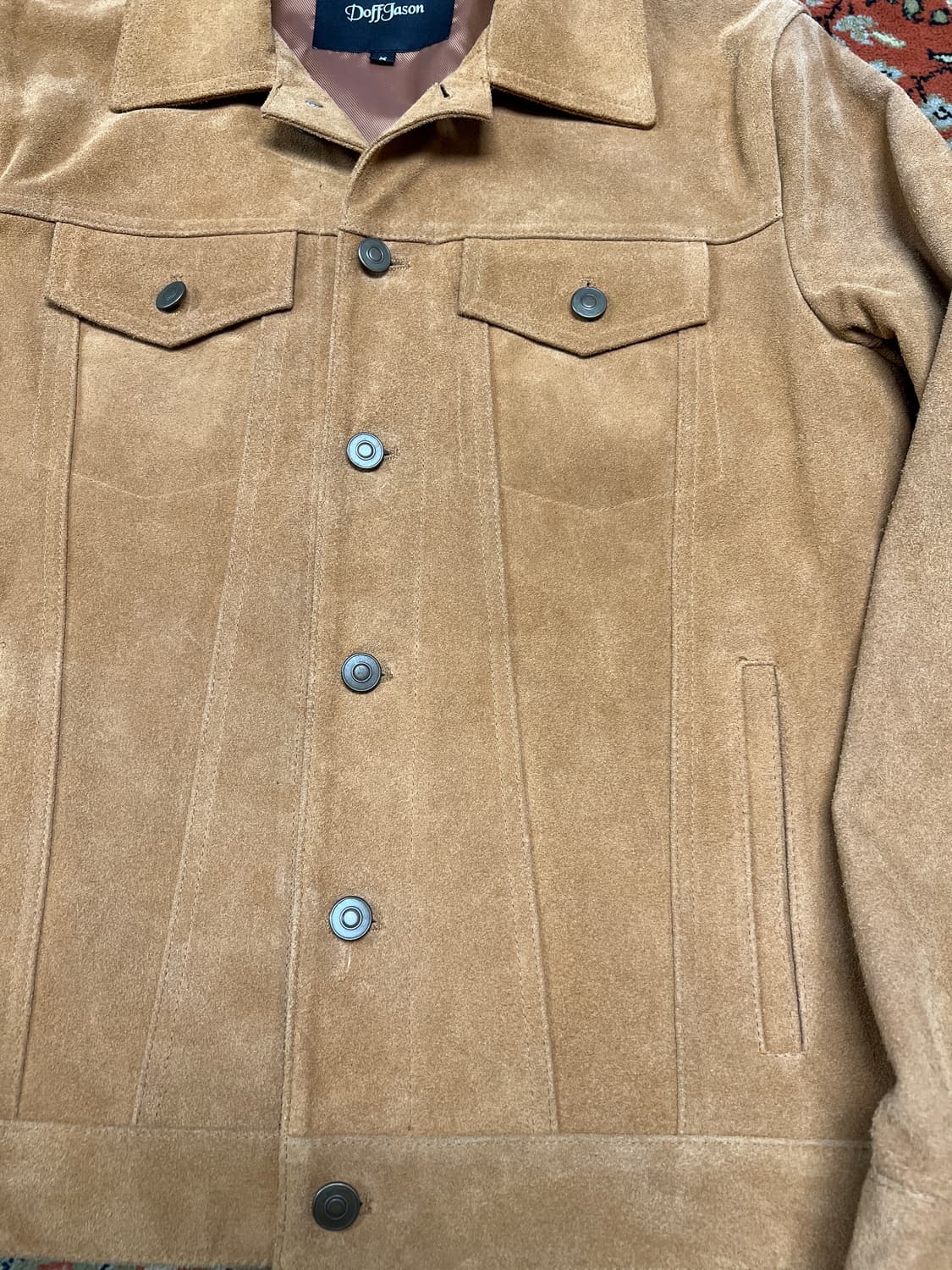 [M] 도프제이슨 리얼 소가죽 스웨이드 트러커 자켓 카멜 상품이미지4