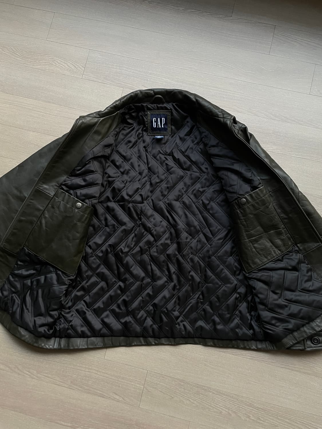 90s 올드갭 레더 자켓 다크 그린 상품이미지6