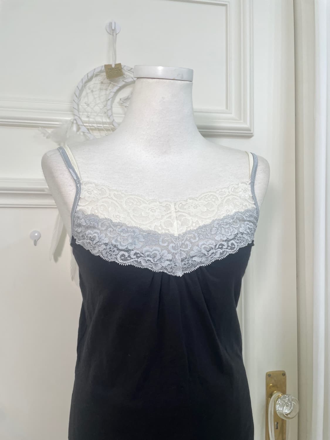 black lace trim shirring cotton sleevele 상품이미지4