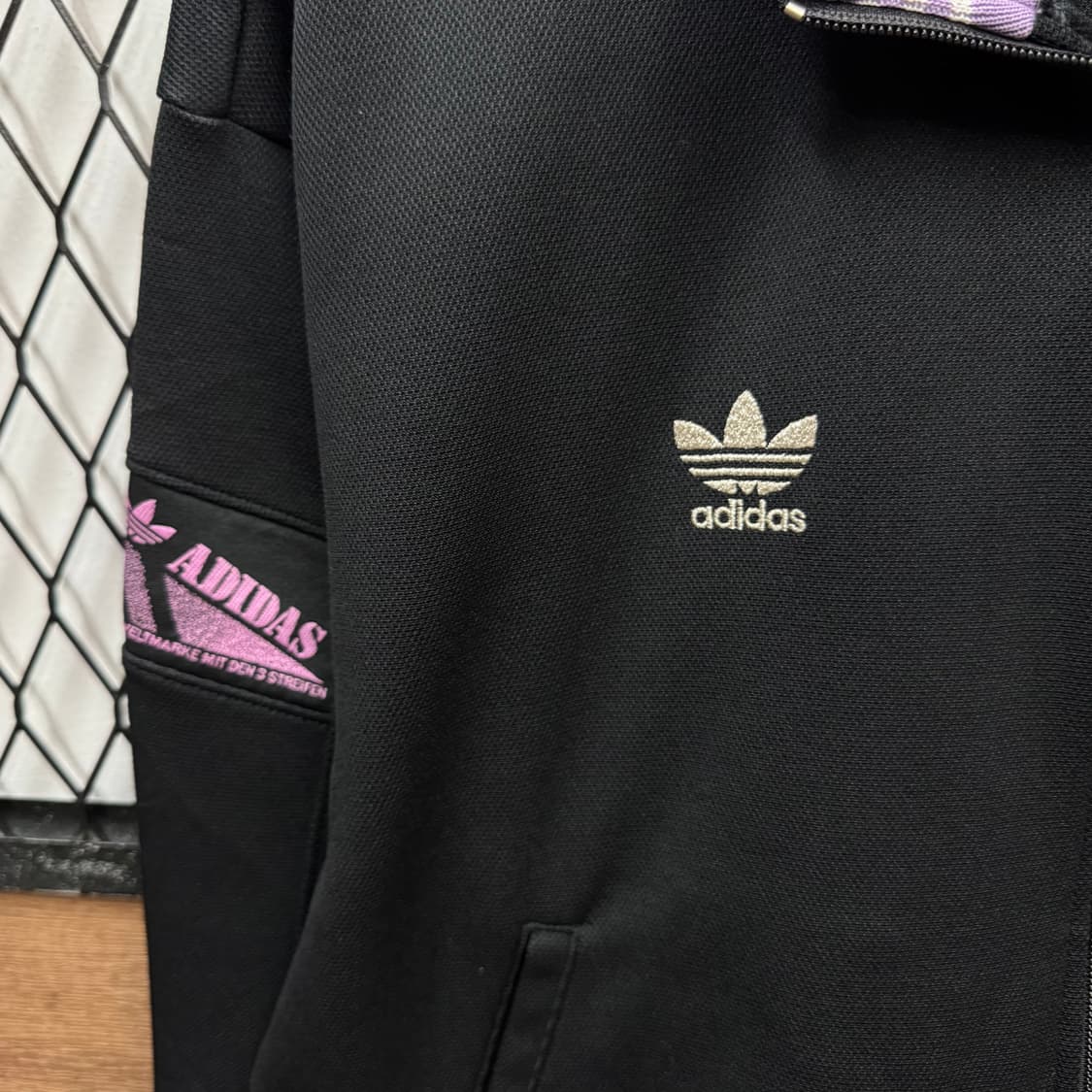 90s 아디다스 재팬 크롭 트랙 자켓 트레포일 로고 포인트 블랙 퍼플 상품이미지5