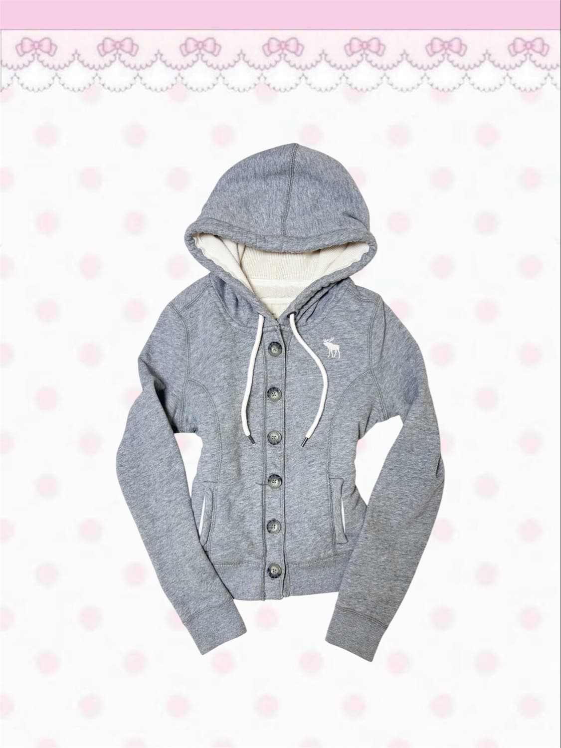 빈티지 아베크롬비 사슴 단추 털 딱붙 후드집업 그레이 상품이미지1