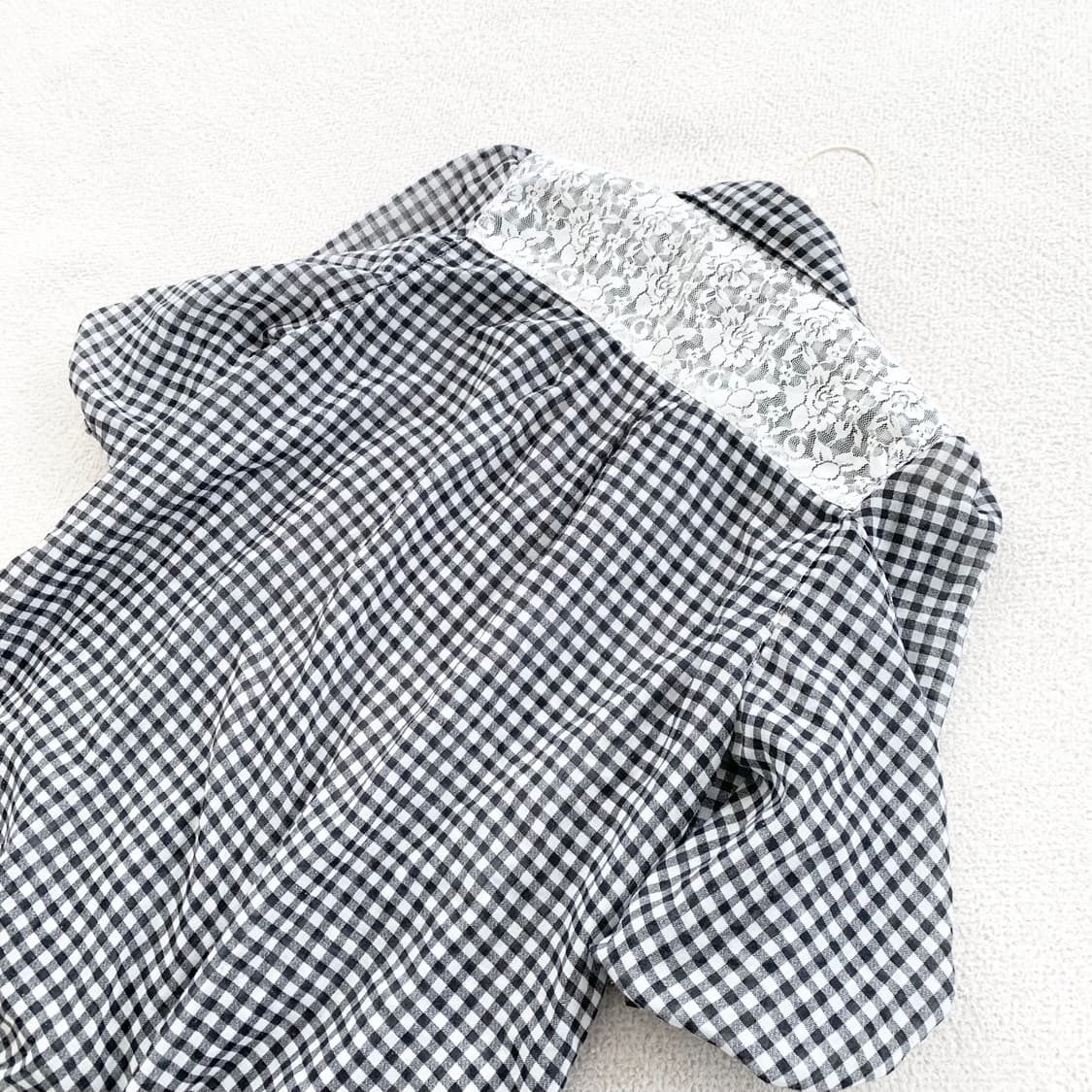 리본 블라우스 ♥ 레이스 깅엄체크 블라우스 상품이미지4