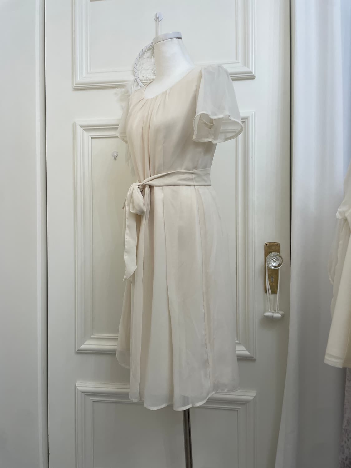 cream beige belt point chiffon opc 상품이미지2