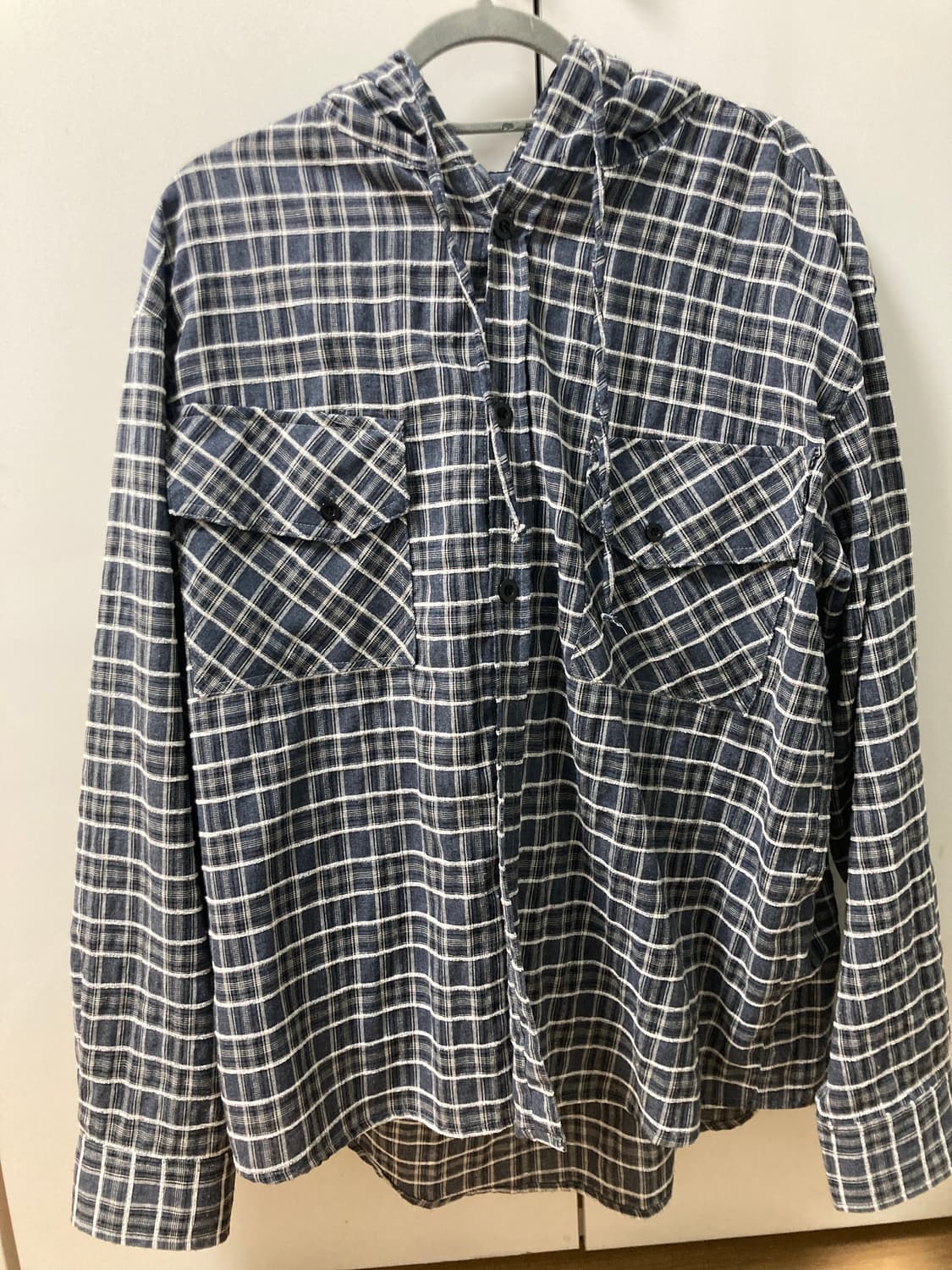 더블 포켓 체크 후드 셔츠_블루 상품이미지4